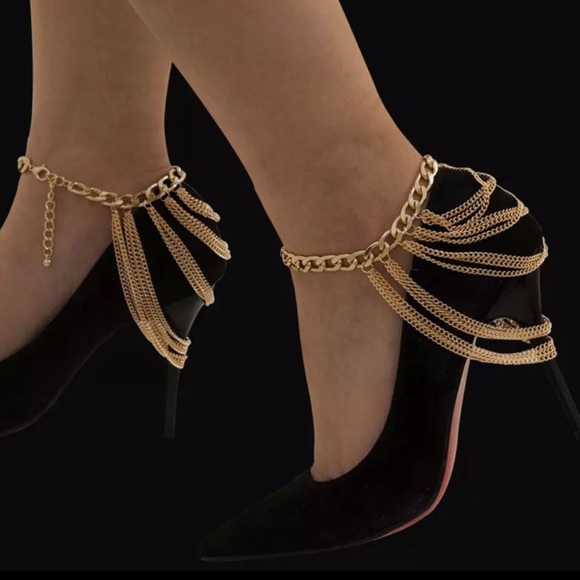 New 1 Piece Golden Layered Chain Anklet | High Heel / Wedge Shoe Accessory - Picture 7 of 16